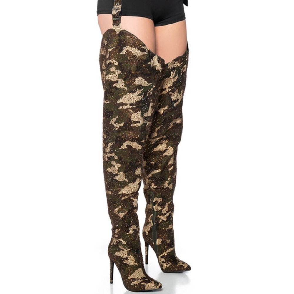 AZALEA WANG BATULA EMBELLISHED BELTED CHAP BOOT IN CAMO